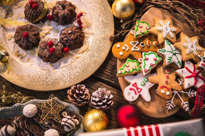 tasty christmas cookies with different shapes