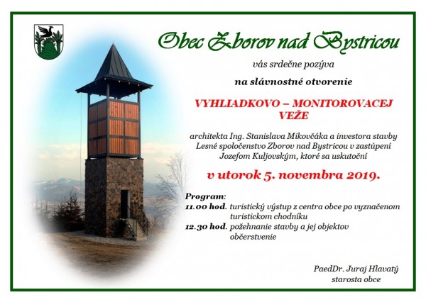 Slavnostne otvorenie vyhliadkovej veze v obci Zborov nad Bystricou