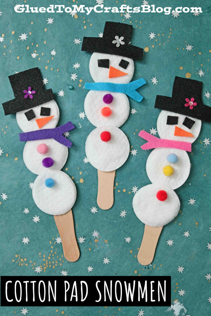 cotton pad snowman puppet kid craft gluedtomycrafts 683x1024