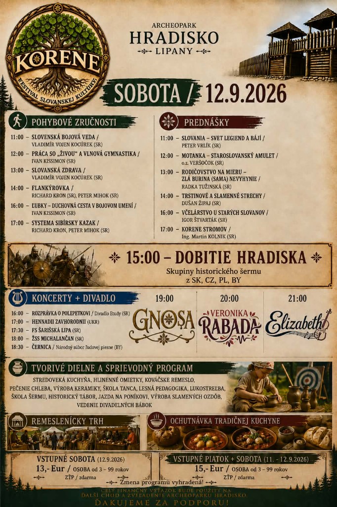 korene 2026 program sobota