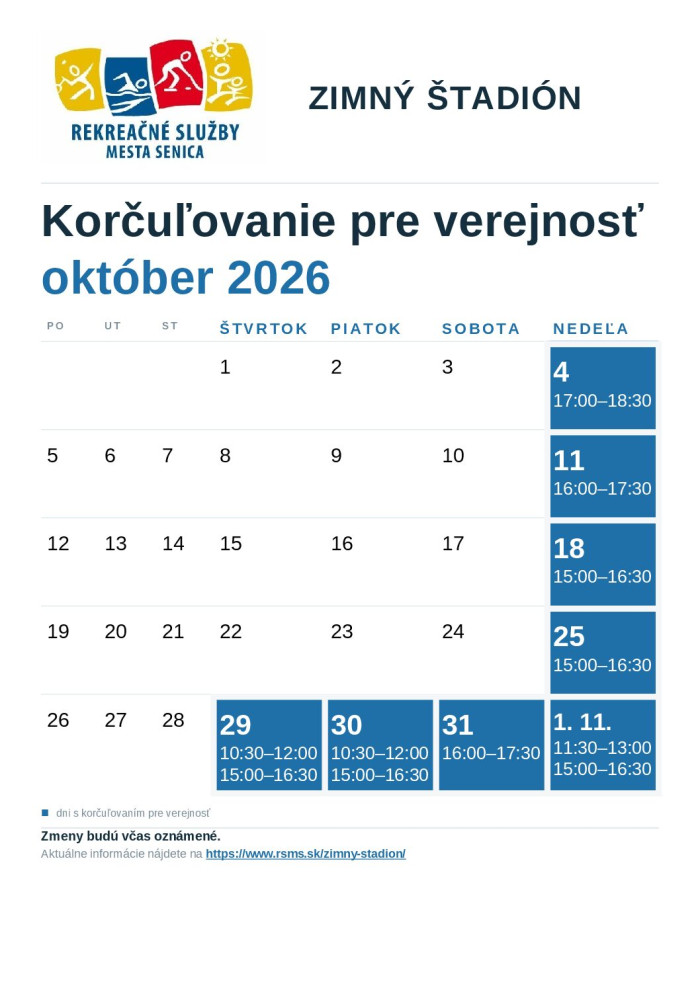 Oktobrove korculovanie pre verejnost na Zimnom stadione