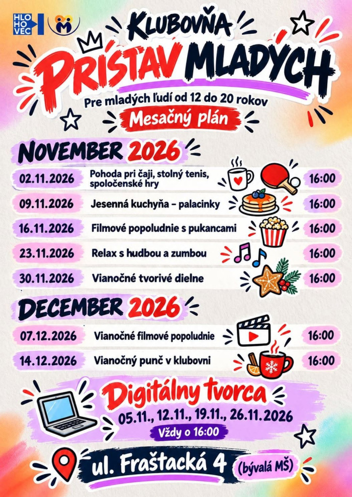 Novembrovy a decembrovy program v Klubovni