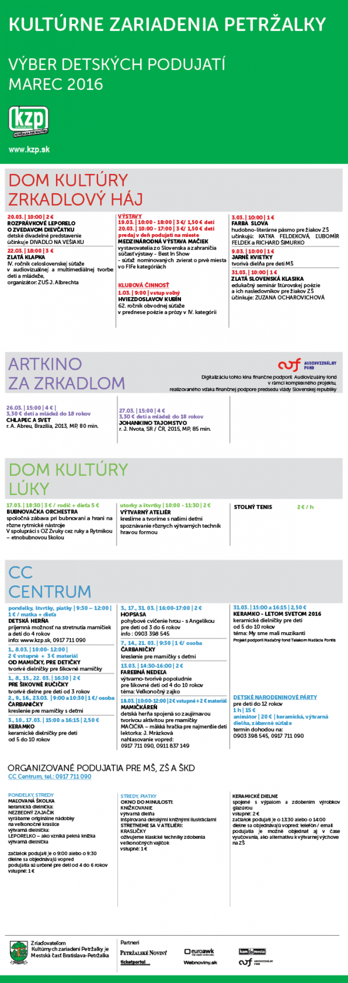 MESACNY PROGRAM vyber detskych podujati MAREC 2016