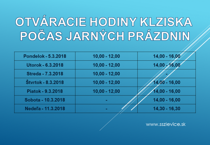 otvaracie hodiny klziska levice