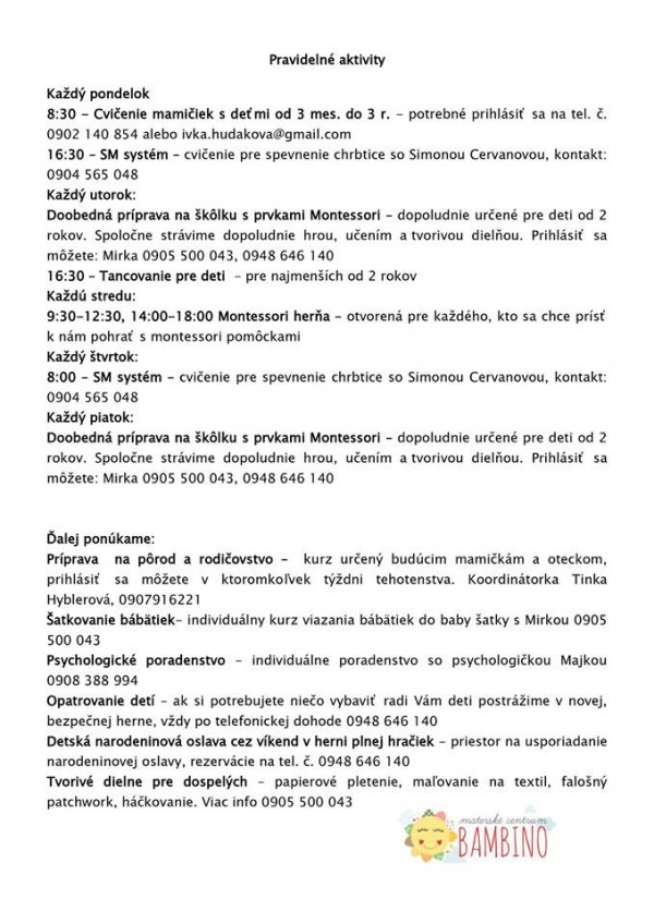 pravidelne aktivity