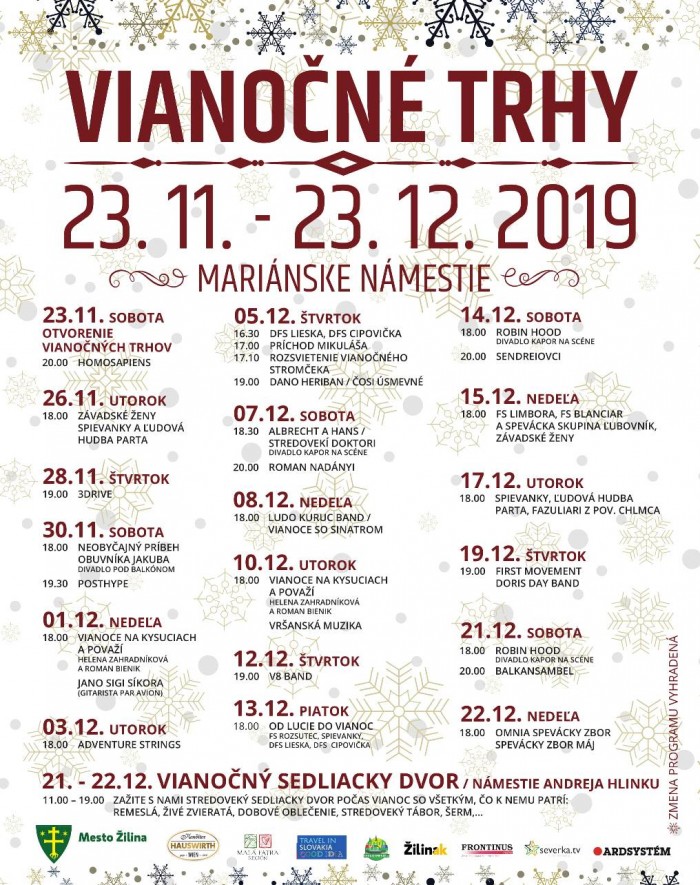 Program Vianocne trhy v Ziline 2019 1