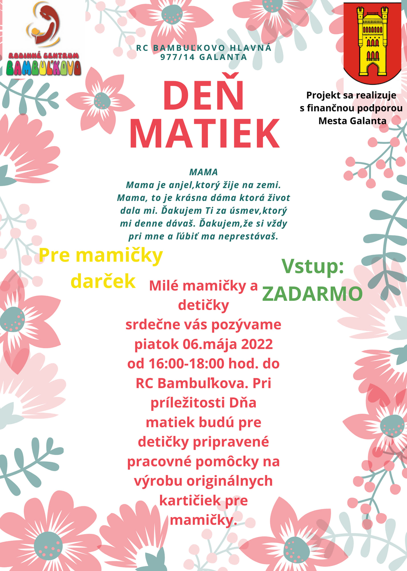 Deň matiek v RC Bambuľkovo
