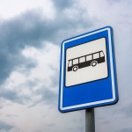 low angle shot bus stop sign