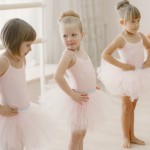 cute little ballerinas pink ballet costume children pointe shoes is dancing room