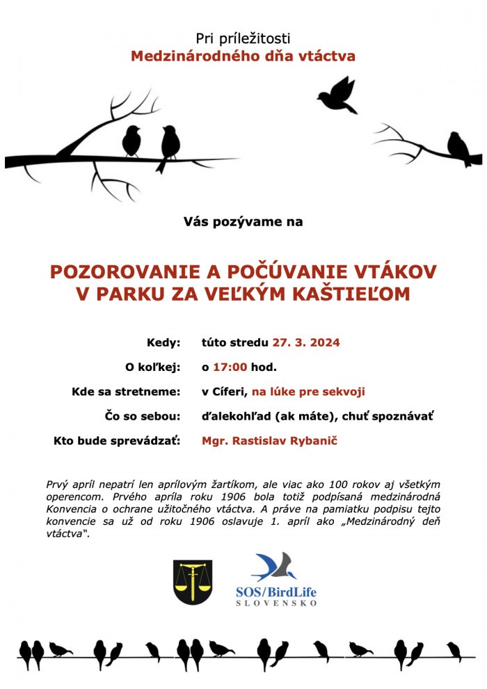 Pozorovanie a pocuvanie vtakov v parku Cifer